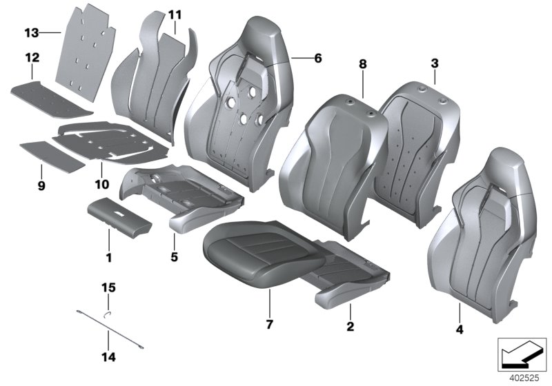 Набивка и обивка передн.сиденья для BMW F86 X6 M S63R (схема запчастей)
