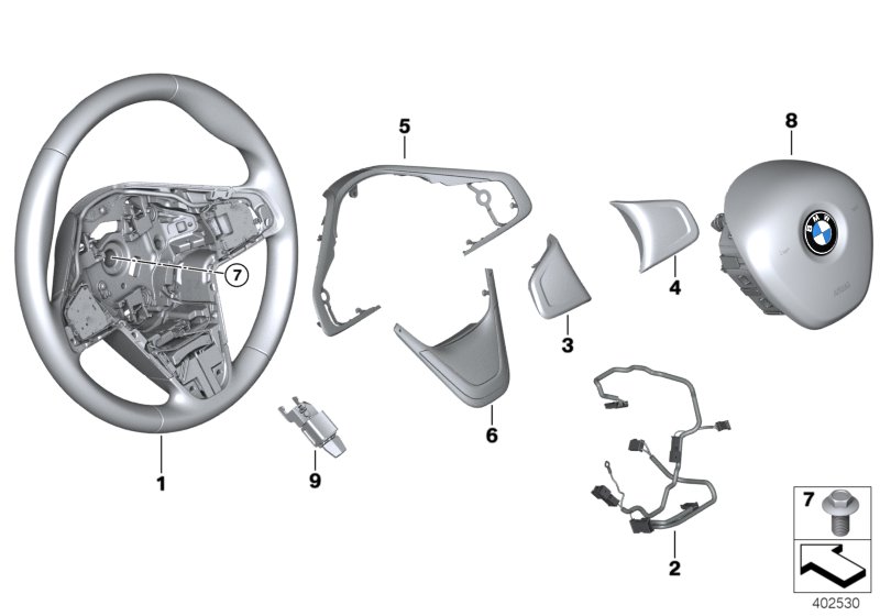 Спортивное рулевое колесо с НПБ для BMW F48 X1 18dX B47 (схема запчастей)