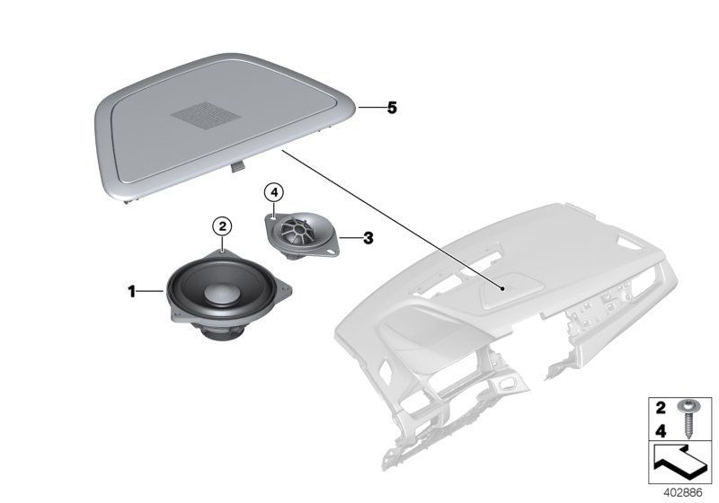 Динамик панели приборов для BMW F45N 220i B48C (схема запчастей)
