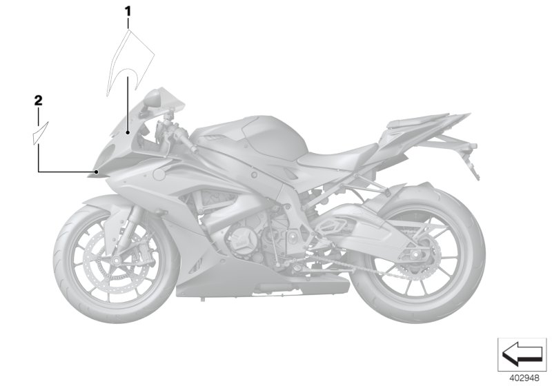 Наклейка на верхнюю часть облицовки для BMW K46 S 1000 RR 15 (0D10,0D21) 0 (схема запчастей)