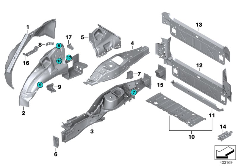 Брызговик Зд/детали днища для BMW E70 X5 3.0sd M57N2 (схема запчастей)