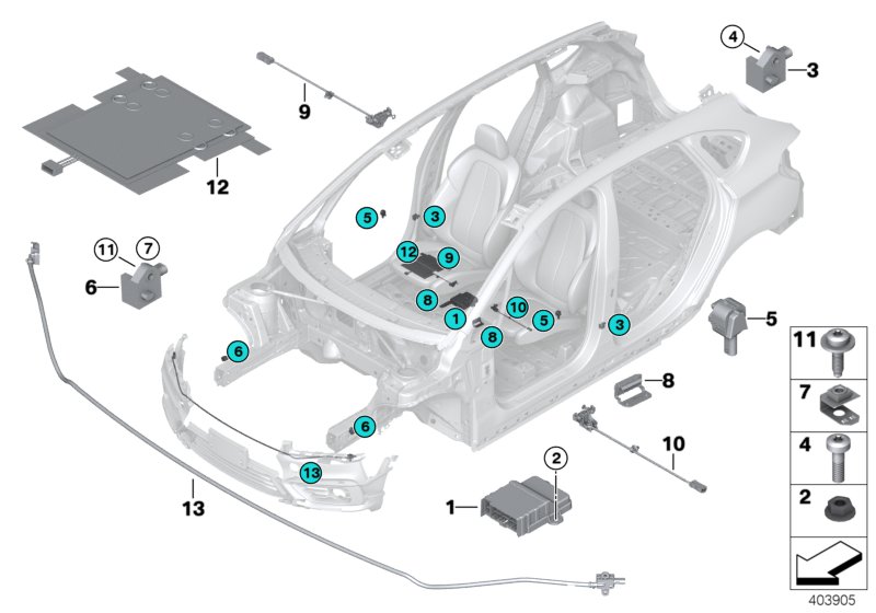 Электрические детали НПБ для BMW F45N 218dX B47 (схема запчастей)