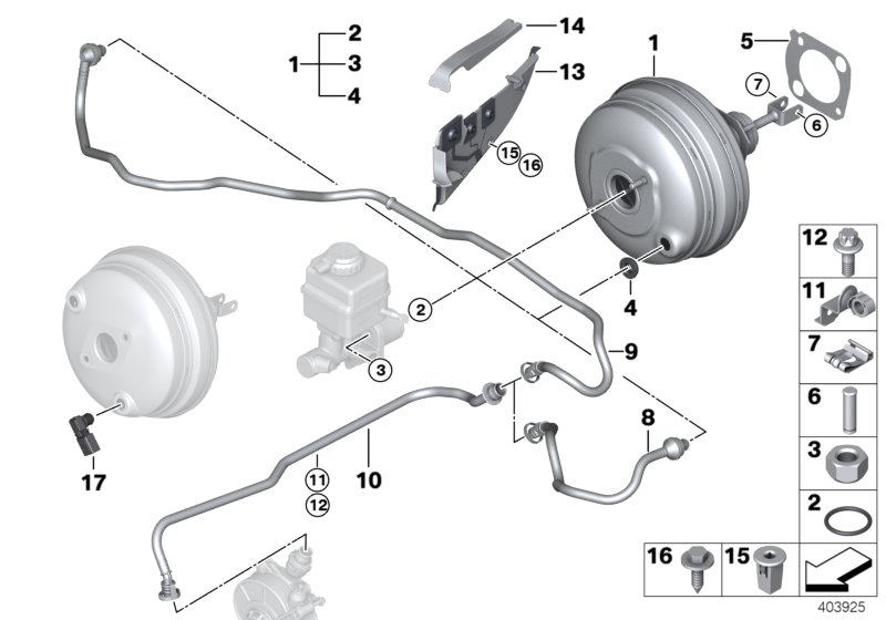 Вакуумный усилитель тормозов для BMW F15 X5 35iX N55 (схема запчастей)