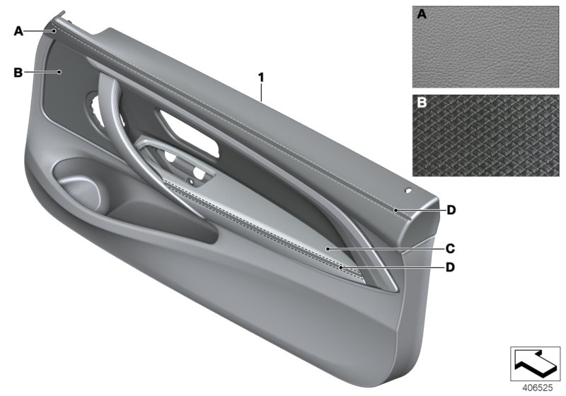 Индивидуальная обшивка двери кожа Пд для BMW F32N 420i B48 (схема запчастей)