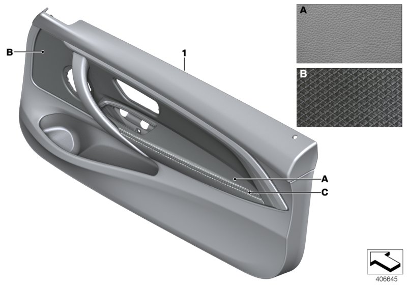 Индивидуальная обшивка двери кожа Пд для BMW F33 425d N47S1 (схема запчастей)