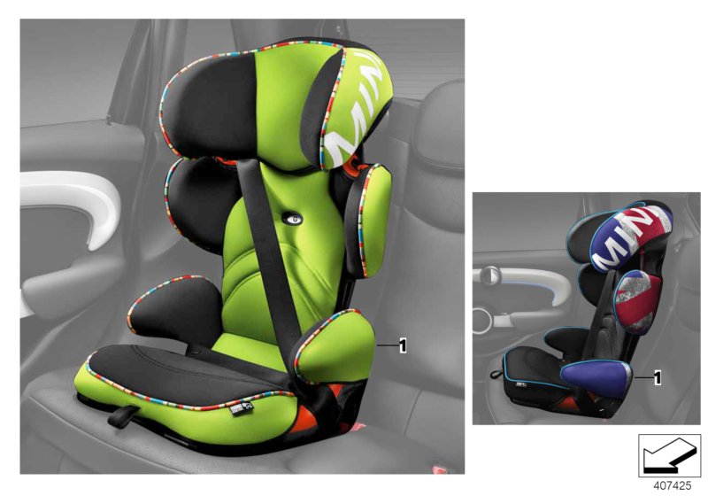 Детское сиденье MINI Junior Seat 2/3 для MINI R56N One Eco 55kW N16 (схема запчастей)