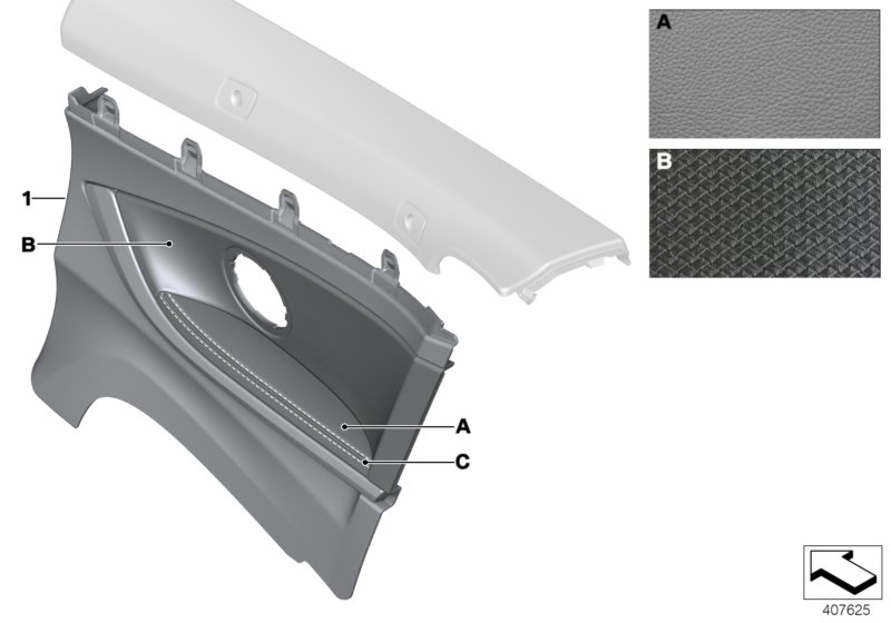 Индивидуальная боковая обшивка кожа для BMW F33N 430i B46 (схема запчастей)