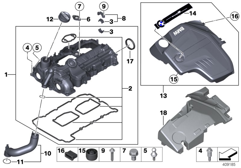 Крышка головки блока цилиндров для BMW F15 X5 40eX N20 (схема запчастей)