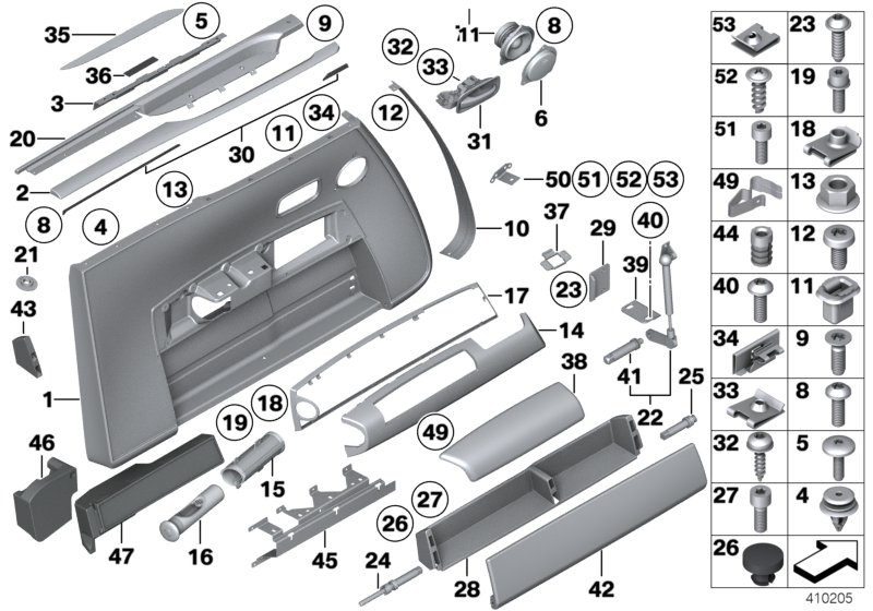 Обшивка двери Пд для BMW RR3N Coupé N73 (схема запчастей)