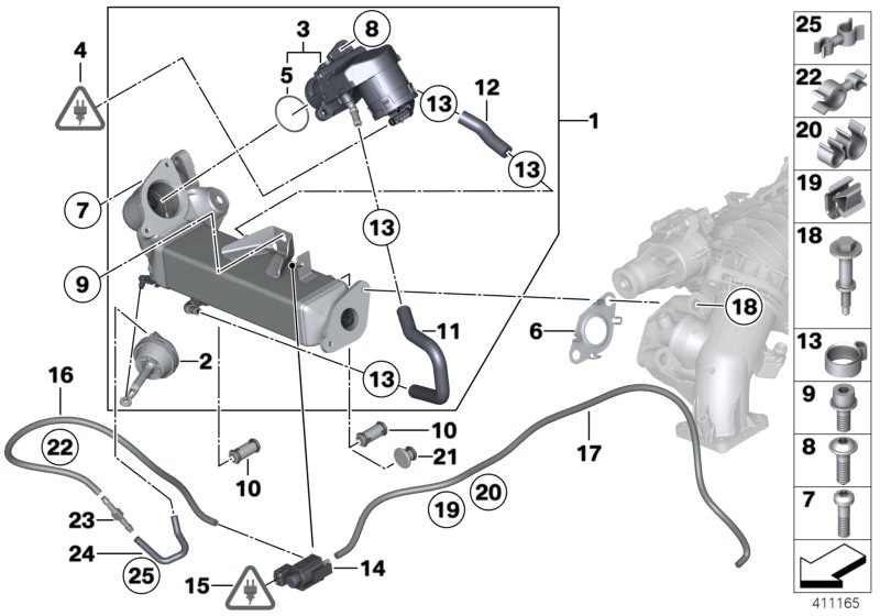Система нейтрализации ОГ, охлаждение для BMW F11N 530dX N57N (схема запчастей)