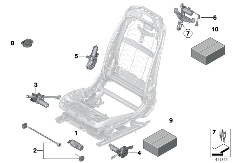 Сиденье Пд, э/оборудование и приводы для BMW RR4 Ghost N74R (схема запчастей)