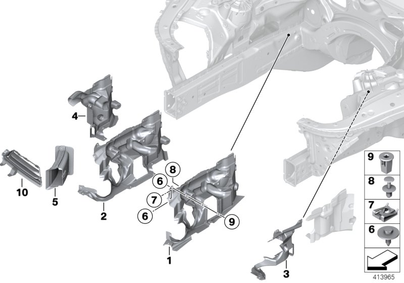 Дополнительные элементы моторного отсека для BMW F13N 640iX N55 (схема запчастей)
