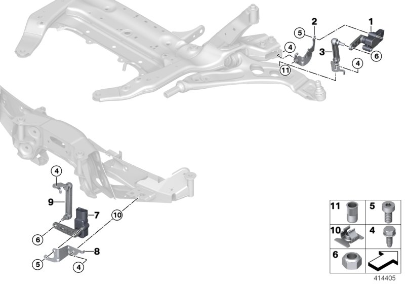 Датчик регулировки угла наклона фар для BMW F57 Cooper SD B47 (схема запчастей)