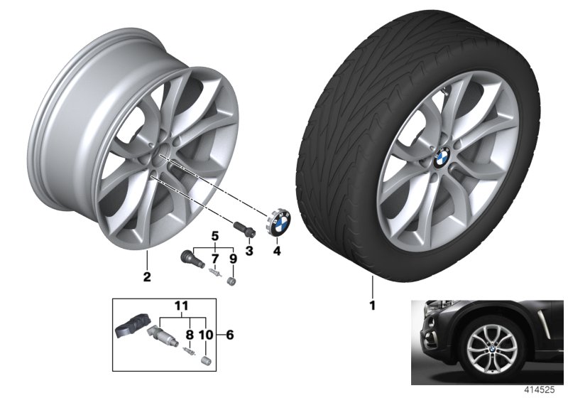 Л/c диск BMW с V-обр.спиц.диз.594 - 19'' для BMW F16 X6 50iX 4.4 N63N (схема запчастей)