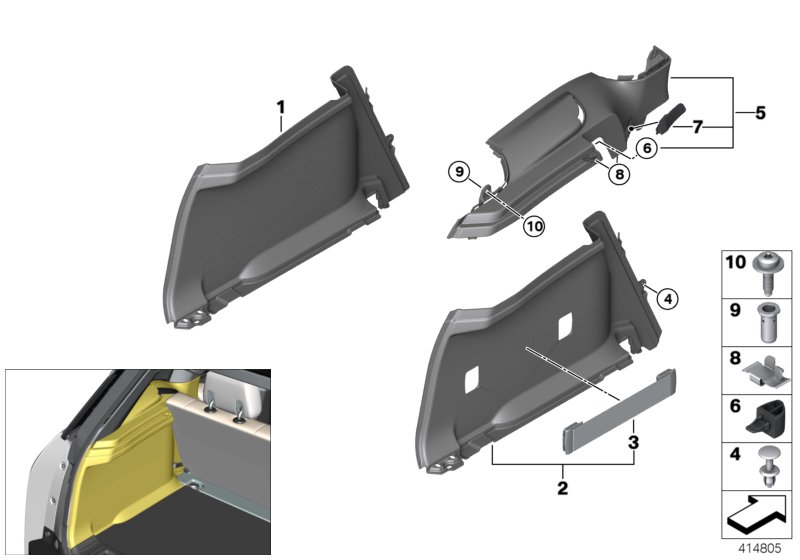 Боковая обшивка багажного отделения Л для BMW I01N i3 120Ah IB1 (схема запчастей)