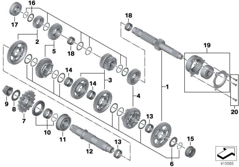 Валы коробки передач для BMW K46 S 1000 RR 17 (0D50, 0D60) 0 (схема запчастей)