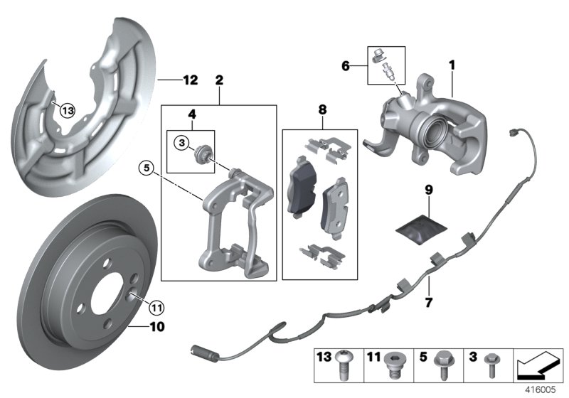 Датчик износа торм.накладки колеса Зд для BMW R59 Cooper S N18 (схема запчастей)