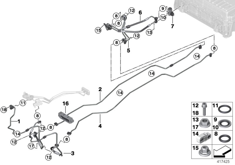 Трубопроводы хладагента под днищем для BMW F15 X5 40eX N20 (схема запчастей)
