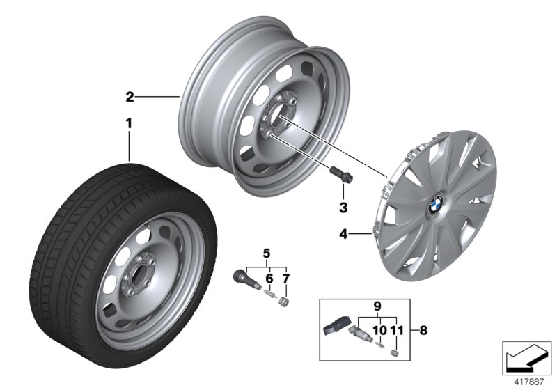 Колесный диск стальной, диз. 12 - 16" SZ для BMW F40 116d B37B (схема запчастей)