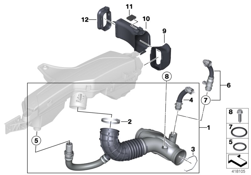 Трубопровод очищ.возд./воздухозаборник для BMW F21N 116d ed B37 (схема запчастей)