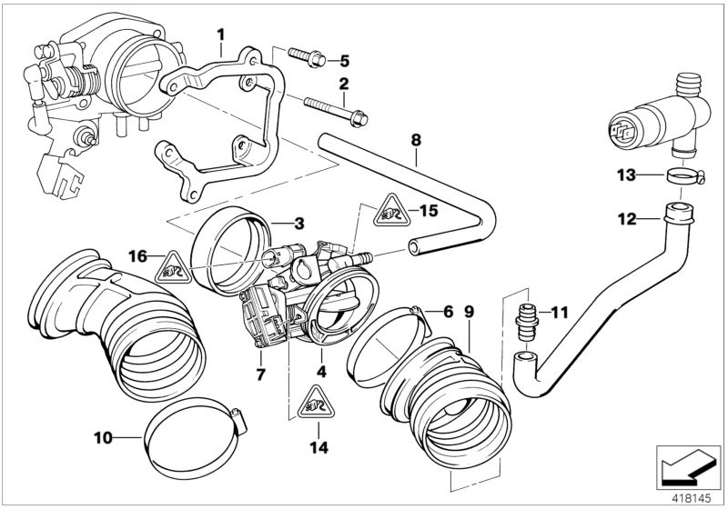 Корпус пусковой заслонки - система ASC для BMW E36 323ti M52 (схема запчастей)