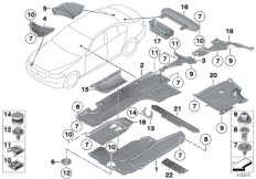 Облицовка днища кузова для BMW F11 530d N57N (схема запасных частей)