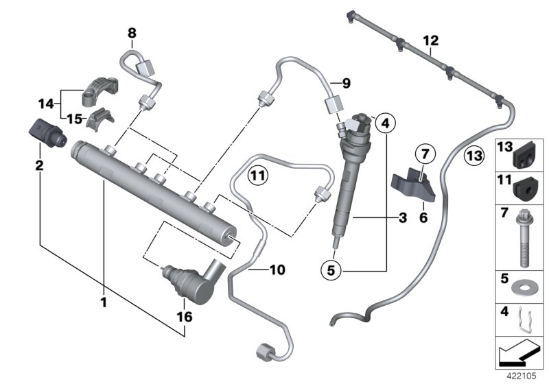Ресивер/инжектор/провод для BMW R55N Cooper SD N47N (схема запчастей)