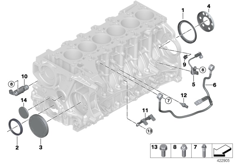Блок цилиндров/дополнительные элементы для BMW F80N M3 S55 (схема запчастей)