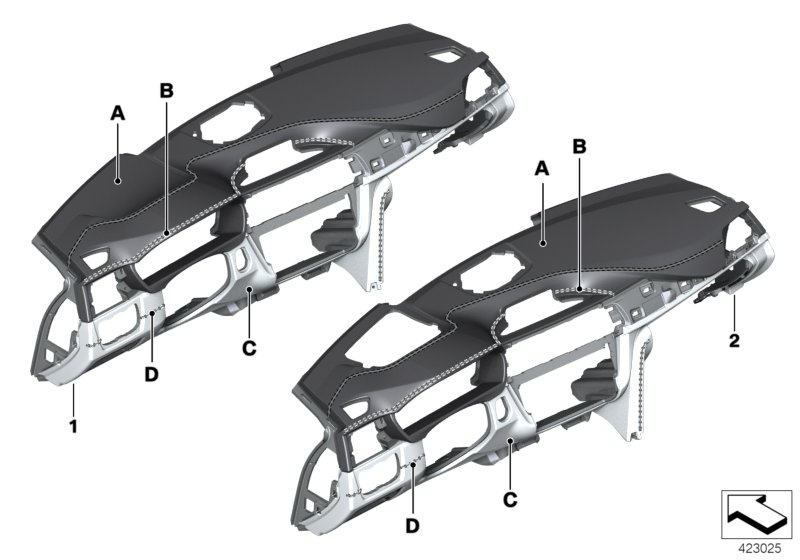 Индивидуальная панель приборов, кожа для BMW F31N 330iX B48 (схема запчастей)