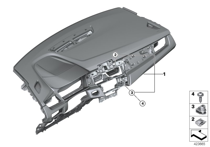 облицовка панели приборов для BMW F45 216i B38 (схема запчастей)