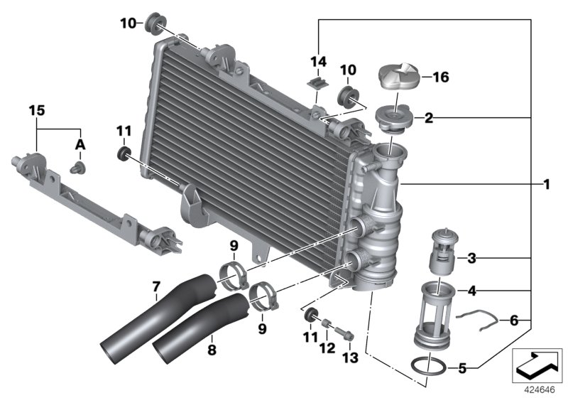 Радиатор охлаждающей жидкости для MOTO K73 F 800 R 17 (0B54, 0B64) 0 (схема запчастей)