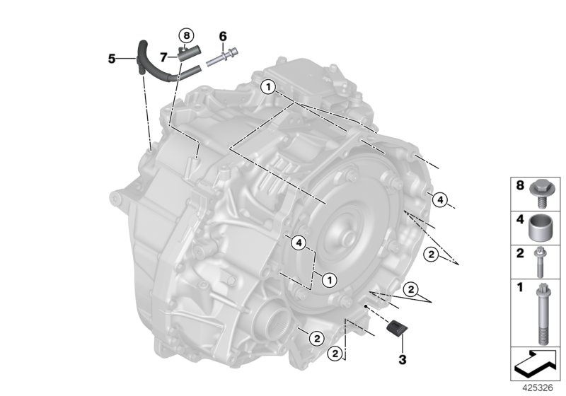 GA8F22AW, крепление/доп.элементы КПП для BMW F48 X1 20iX B48 (схема запчастей)