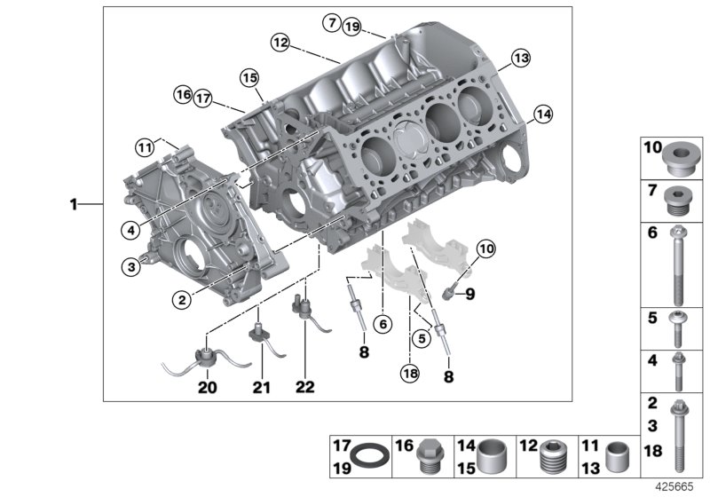 Блок-картер двигателя для BMW F11N 550i N63N (схема запчастей)