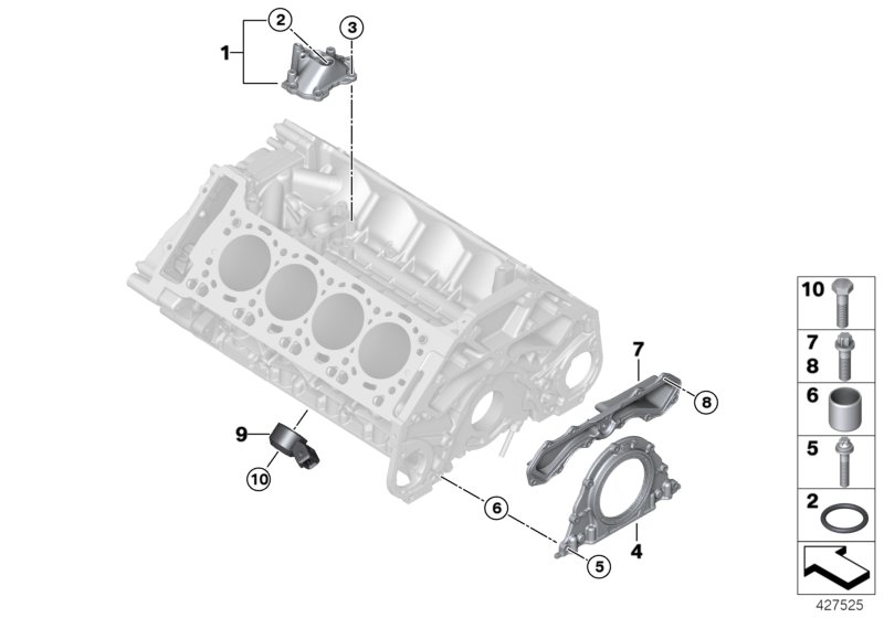 Блок цилиндров/дополнительные элементы для BMW F85 X5 M S63R (схема запчастей)