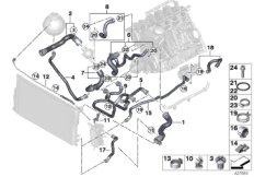 Шланги системы охлаждения для BMW F10N 528i N20 (схема запасных частей)