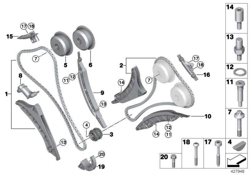 Приводная цепь механ.газораспределения для BMW G06 X6 M50iX N63B (схема запчастей)