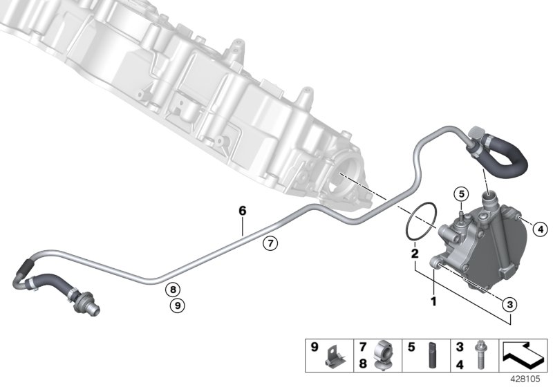 Вакуумный насос с трубопроводом для BMW F86 X6 M S63R (схема запчастей)