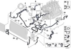 Шланги системы охлаждения для BMW F10N 528i N20 (схема запасных частей)