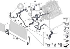 Шланги системы охлаждения для BMW F11N 528i N20 (схема запасных частей)