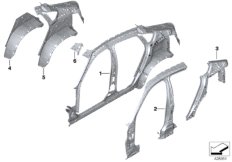 Детали бокового каркаса для BMW F86 X6 M S63R (схема запасных частей)
