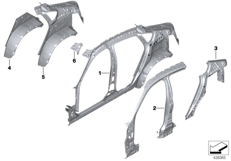 Детали бокового каркаса для BMW F16 X6 50iX 4.4 N63N (схема запчастей)
