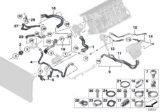 Шланги системы охлаждения для BMW F10 523i N53 (схема запасных частей)