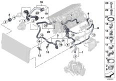 Шланги системы охлаждения для BMW F02 740Li N54 (схема запасных частей)