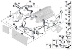 Шланги системы охлаждения для BMW F07 535iX N55 (схема запасных частей)