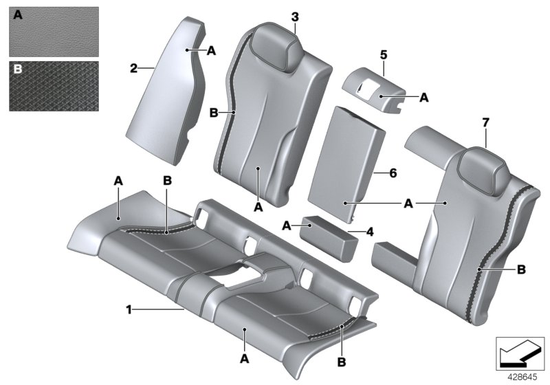 Кожаная обивка Зд сиденья Individual для BMW F32N 430iX B48 (схема запчастей)