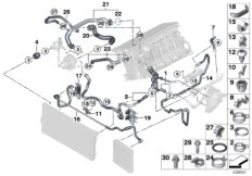 Шланги системы охлаждения для BMW F10 Hybrid 5 N55 (схема запасных частей)