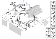 Шланги системы охлаждения для BMW F10N 535i N55 (схема запасных частей)