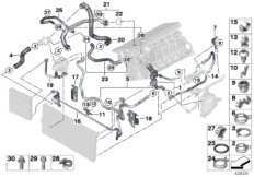 Шланги системы охлаждения для BMW F02N Hybrid 7L N55 (схема запасных частей)