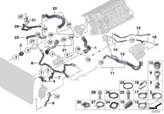 Шланги системы охлаждения для BMW F11 530i N53 (схема запасных частей)
