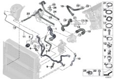 Шланги системы охлаждения для BMW F02N 730Li N52N (схема запасных частей)